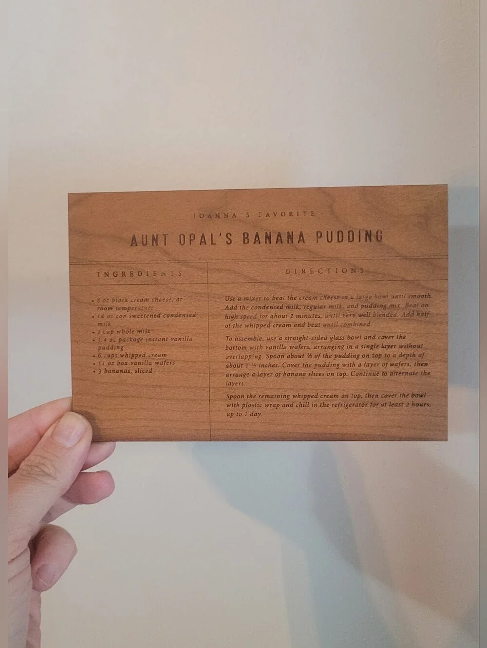Aunt Opal's Banana Pudding Recipe Card - Woodgrain Brown